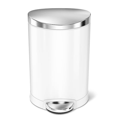 Simplehuman 6 Liter/1.6 Gallon Semi-Round Bathroom Step Trash Can, White Steel CW1835